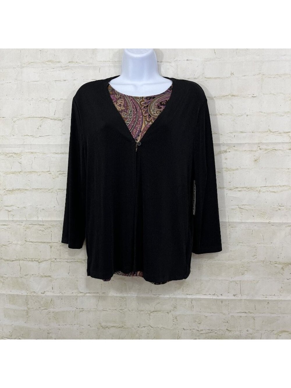 Notations Black Attached Paisley Print Top Jacket